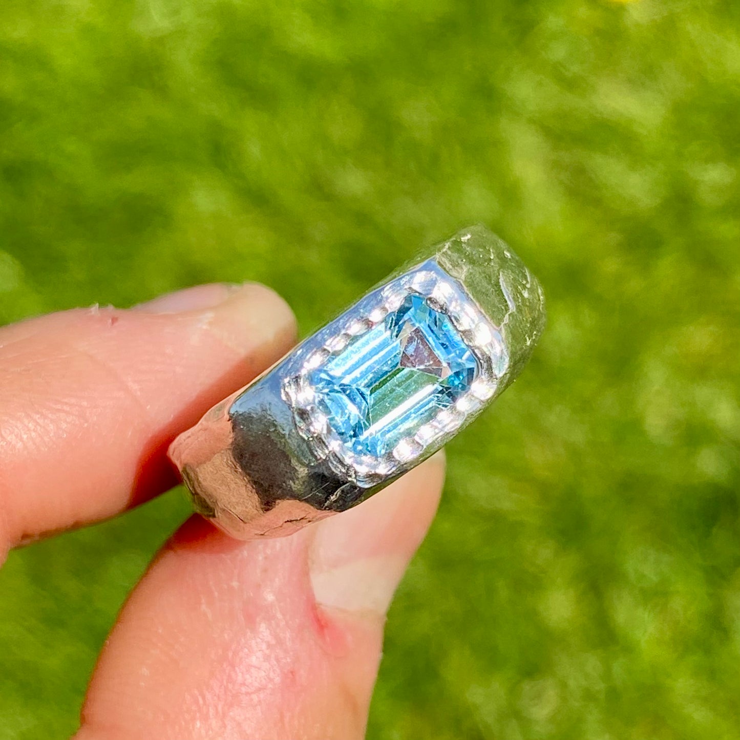 Light Blue Aquamarine Signet: Size R (or 8 5/8)