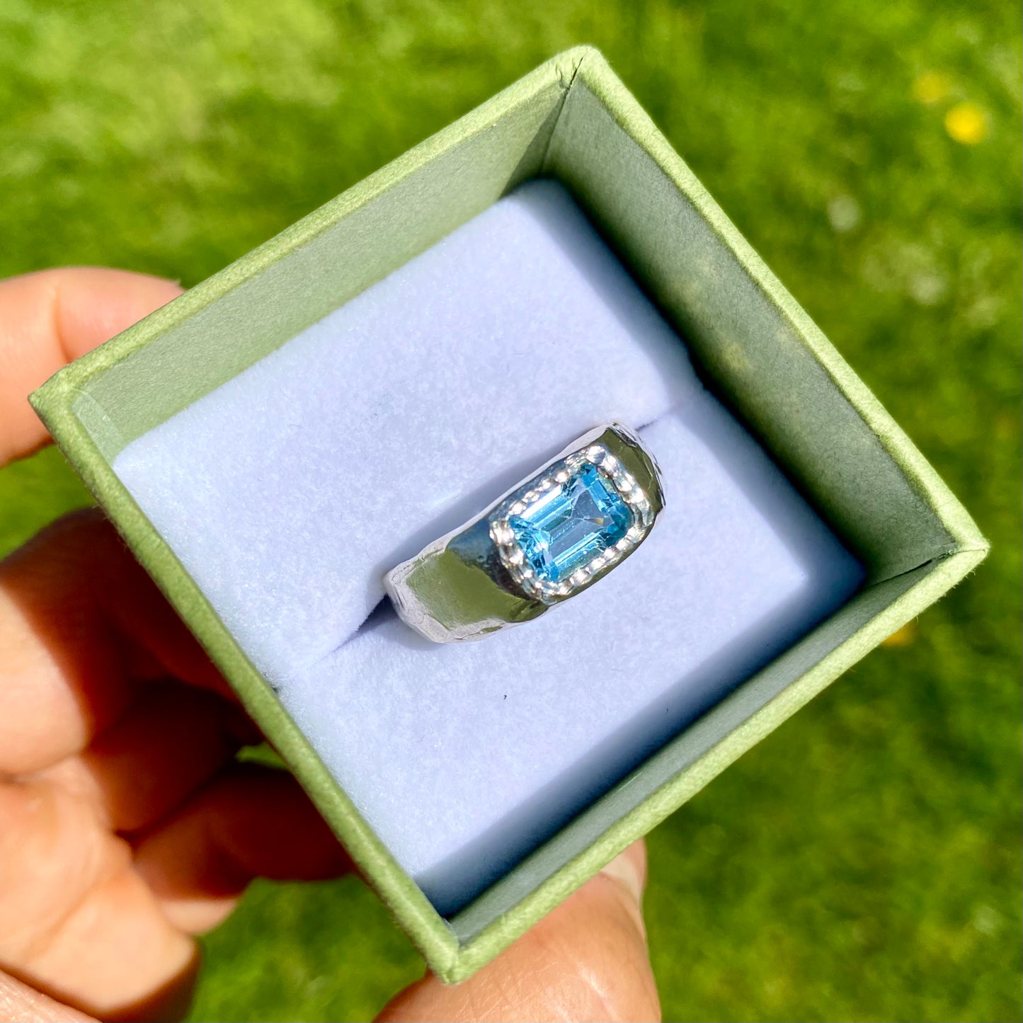 Light Blue Aquamarine Signet: Size R (or 8 5/8)