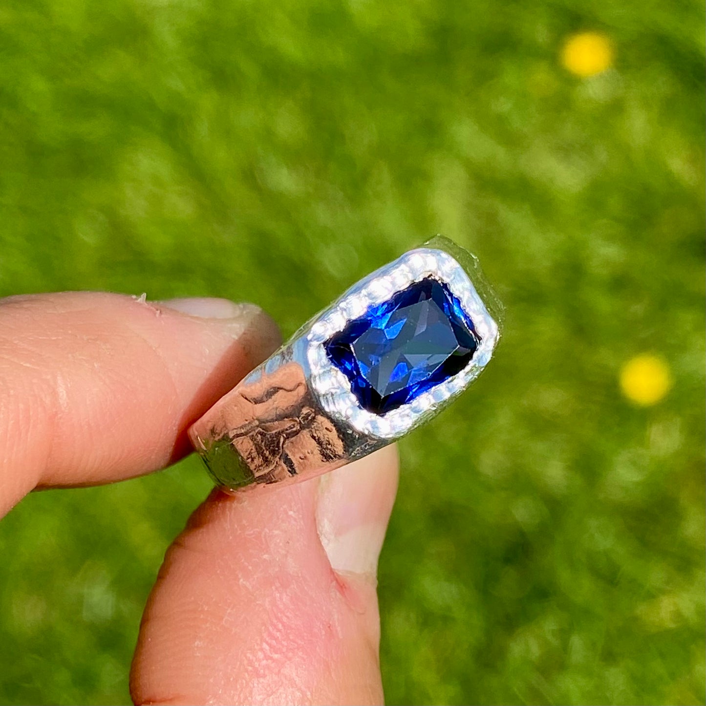Blue Sapphire Signet: Size O 1/2 (or 7 1/4