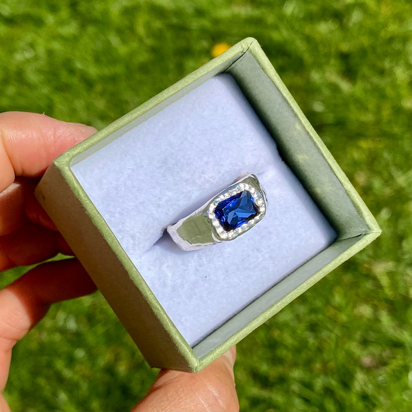 Blue Sapphire Signet: Size O 1/2 (or 7 1/4