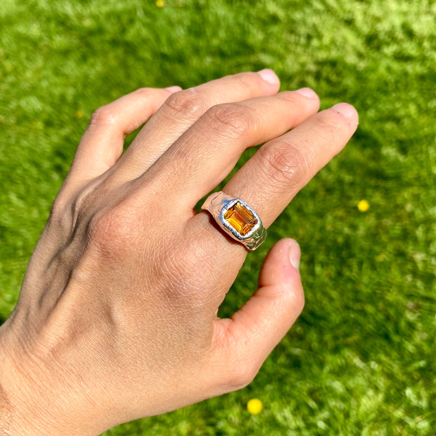 Detailed view of the Grand Sunshine Ring with yellow citrine, showcasing its sparkling beauty, size N½