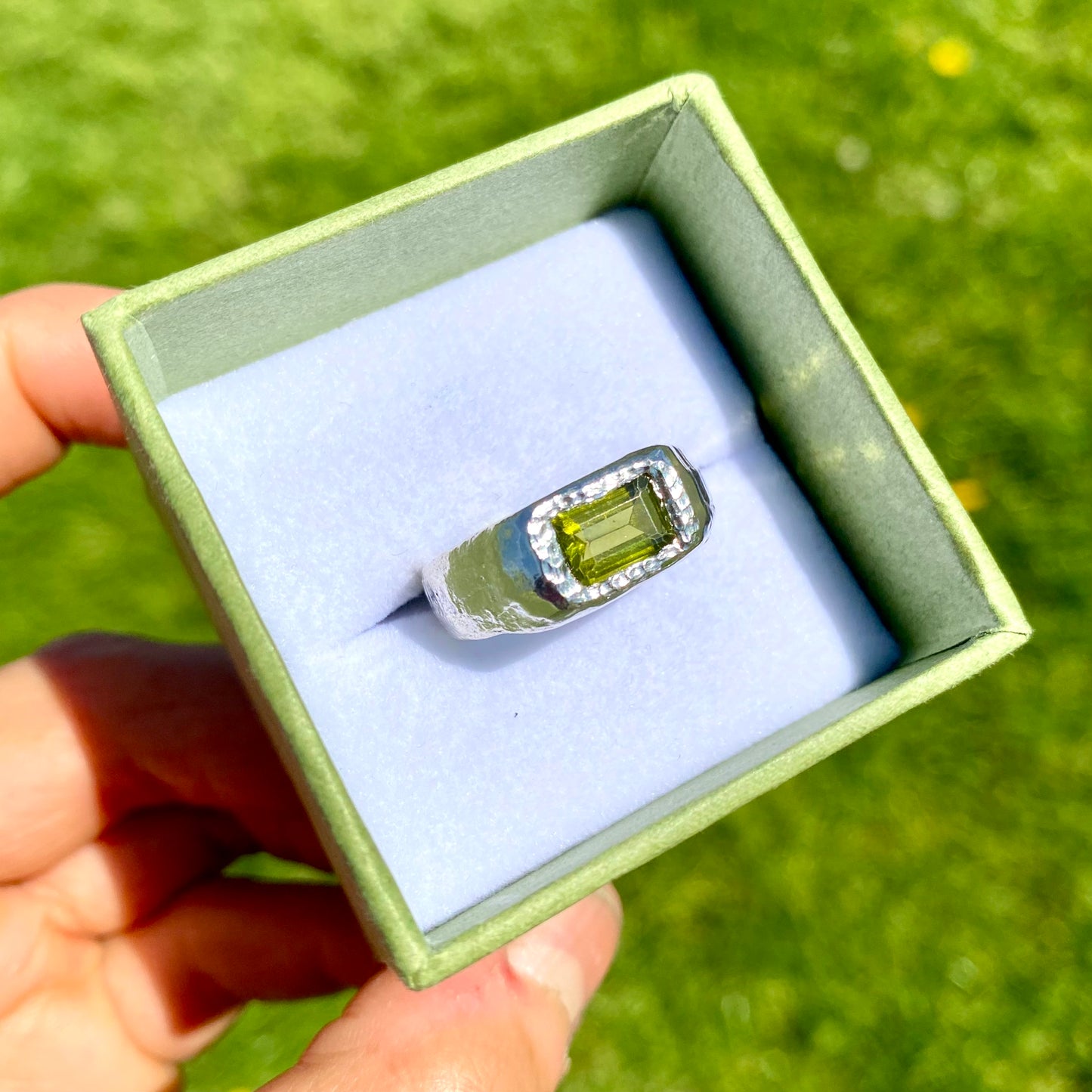 Green Peridot Signet: Size O 1/2 (or 7 1/4)