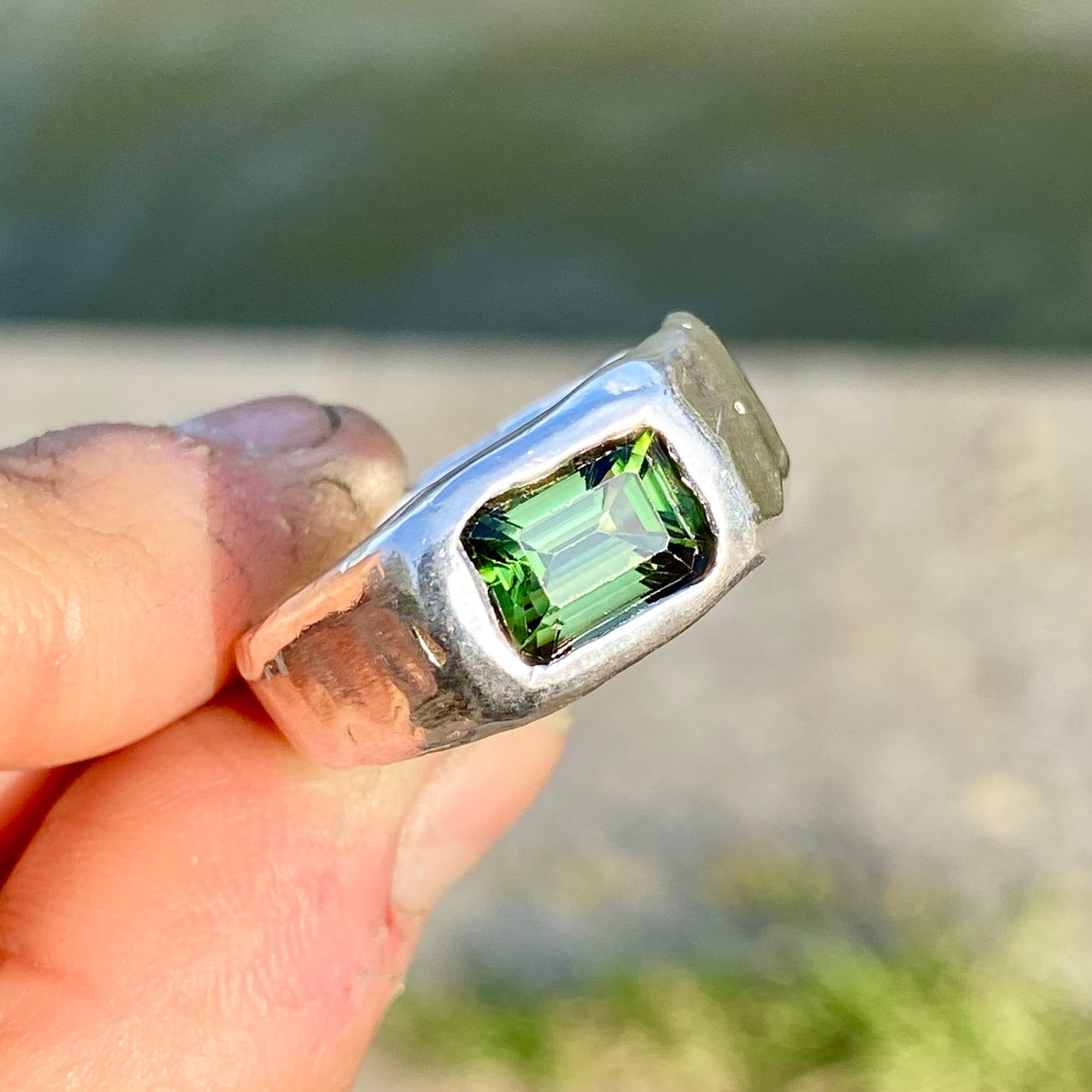 Green Tourmaline Signet: Size P 1/2 (or 7 3/4)