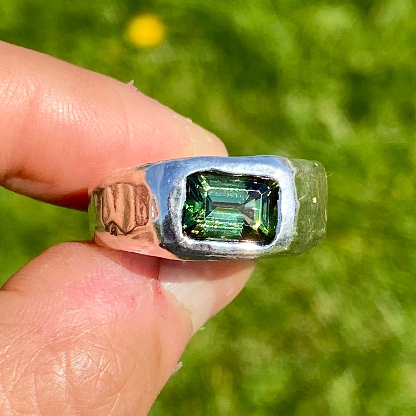 Green Tourmaline Signet: Size P 1/2 (or 7 3/4)