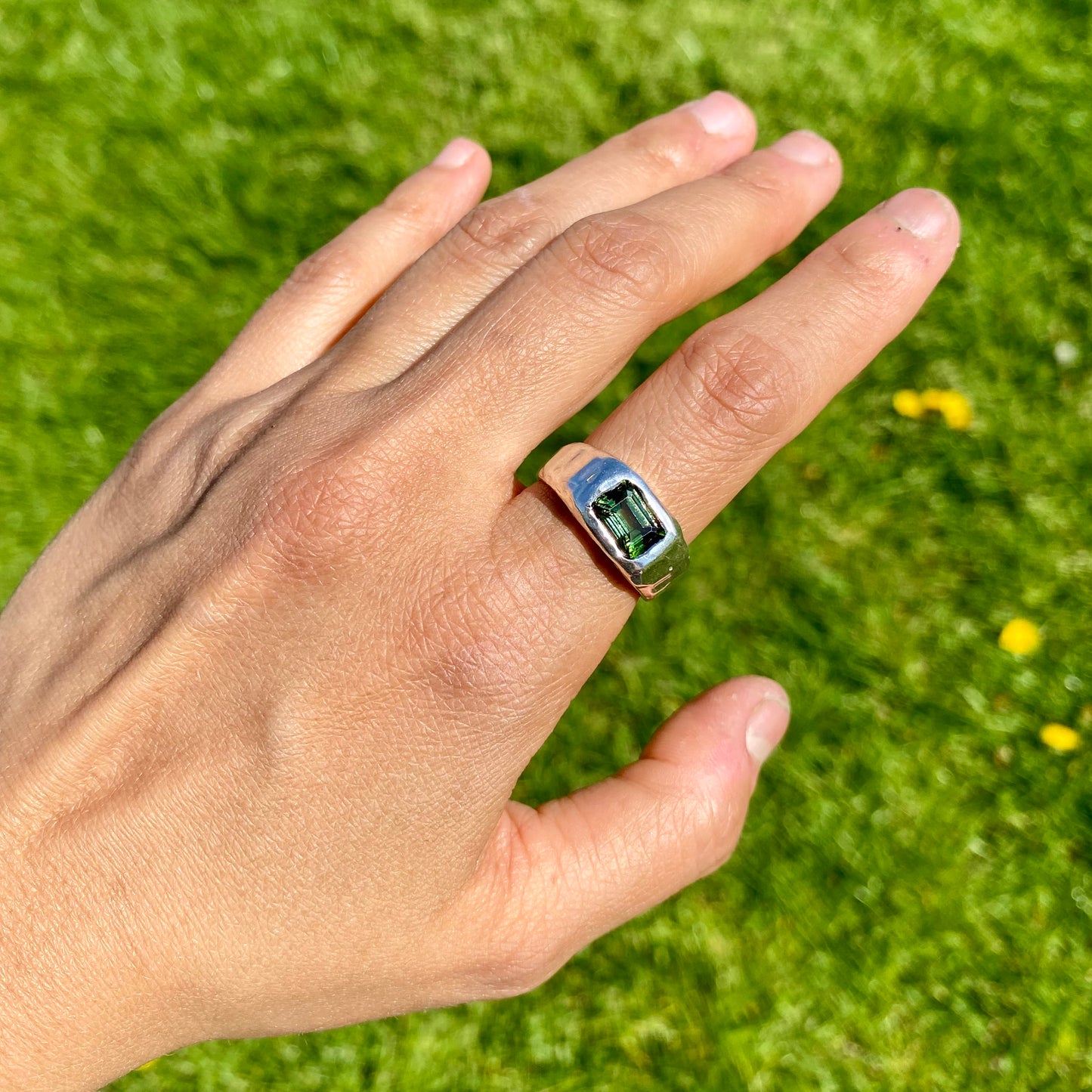 Green Tourmaline Signet: Size P 1/2 (or 7 3/4)