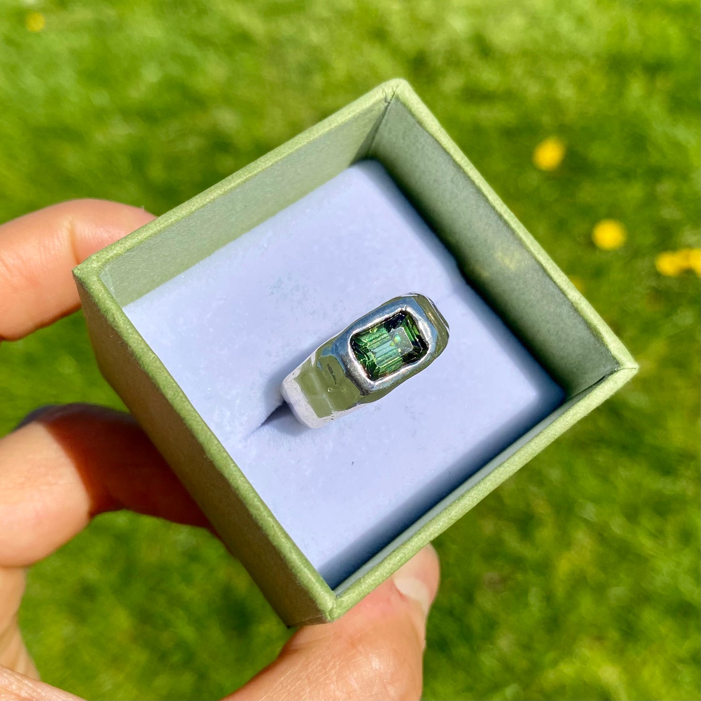 Green Tourmaline Signet: Size P 1/2 (or 7 3/4)