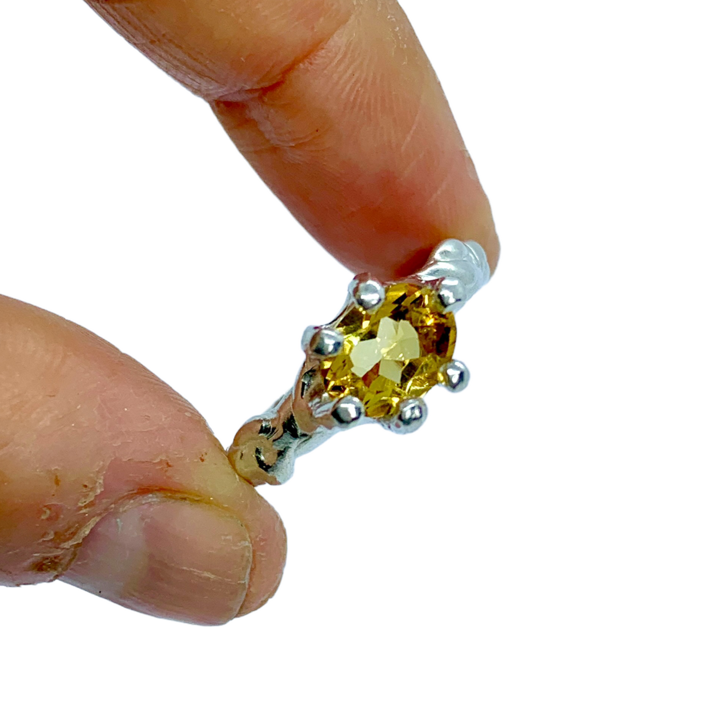 Ceria Ring size K 1/2 or 5 3/8. Yellow Citrine. Sterling Silver.