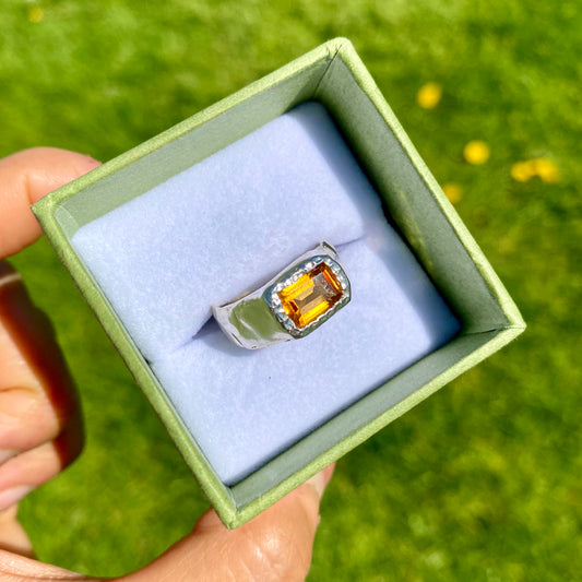 Yellow Citrine Signet: Size N (or 6 1/2)
