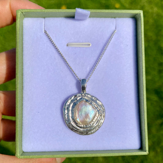 Handmade by Lia in sterling silver Mimpi Pendant with keshi pearl, inspired by dreams. Includes 42 cm chain.