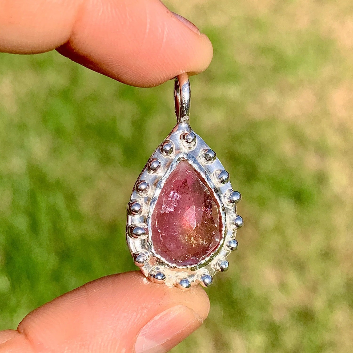 Pink Tourmaline Pendant in sterling silver with 42 cm chain – a pop of pink handmade by Lia Makes Jewellery