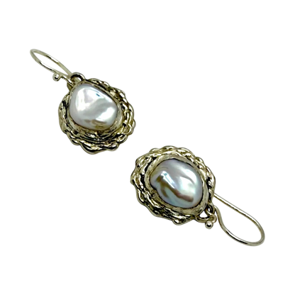 Full view of Bulan Dangles handmade sterling silver pearl earrings by Lia Makes Jewellery.