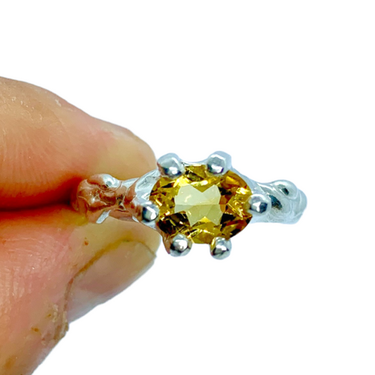 Ceria Ring size K 1/2 or 5 3/8. Yellow Citrine. Sterling Silver.