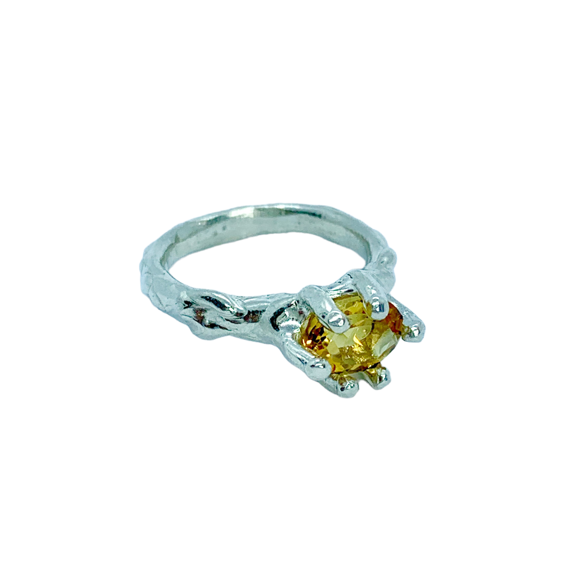 Ceria Ring size K 1/2 or 5 3/8. Yellow Citrine. Sterling Silver.