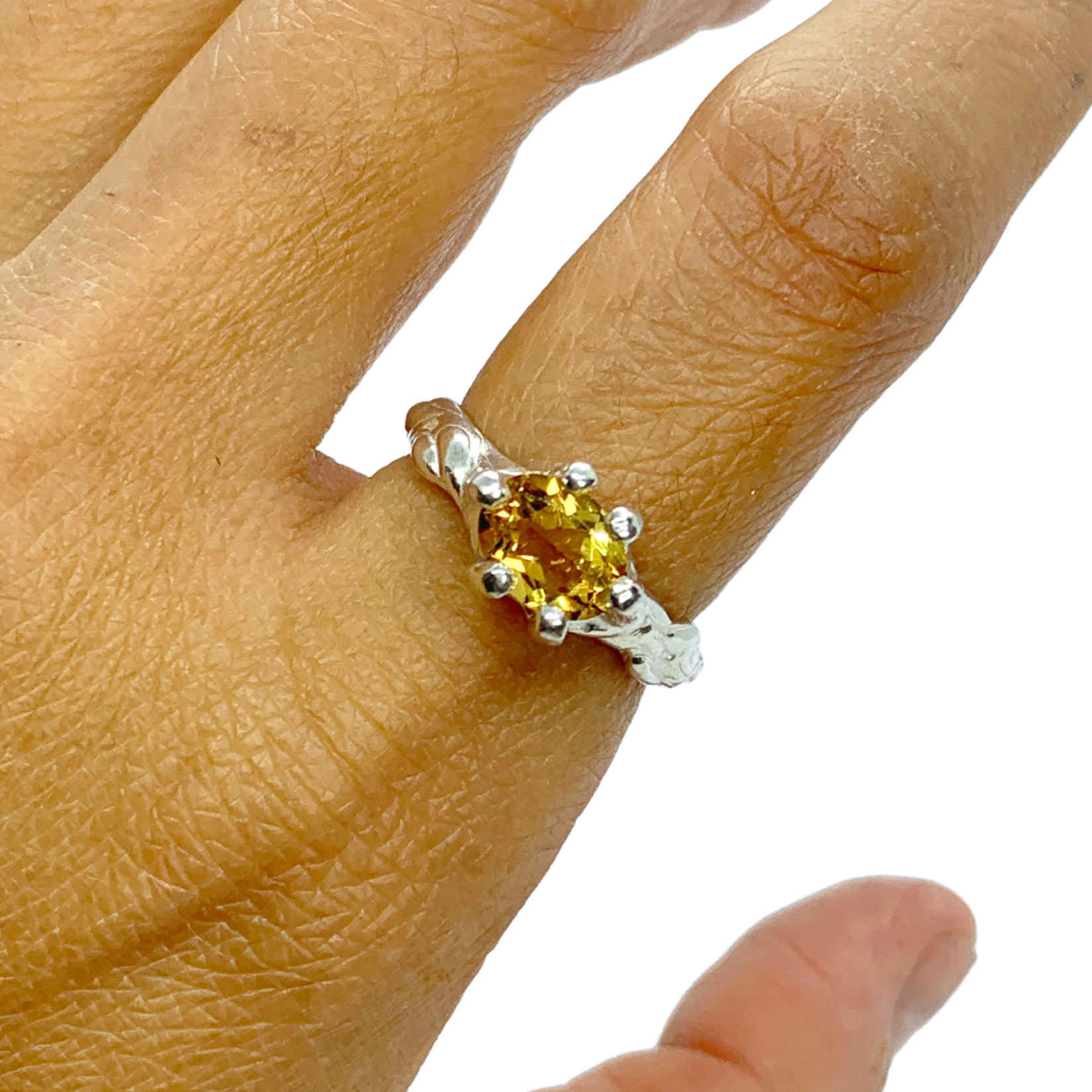 Ceria Ring size K 1/2 or 5 3/8. Yellow Citrine. Sterling Silver.