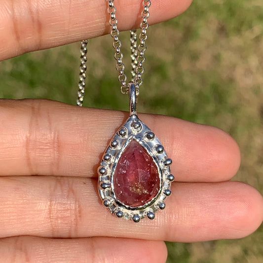 Pink Tourmaline Pendant in sterling silver with 42 cm chain – a pop of pink handmade by Lia Makes Jewellery